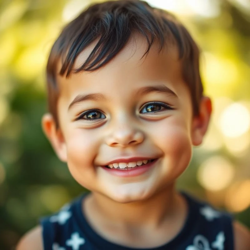 Child smiling in golden bokeh