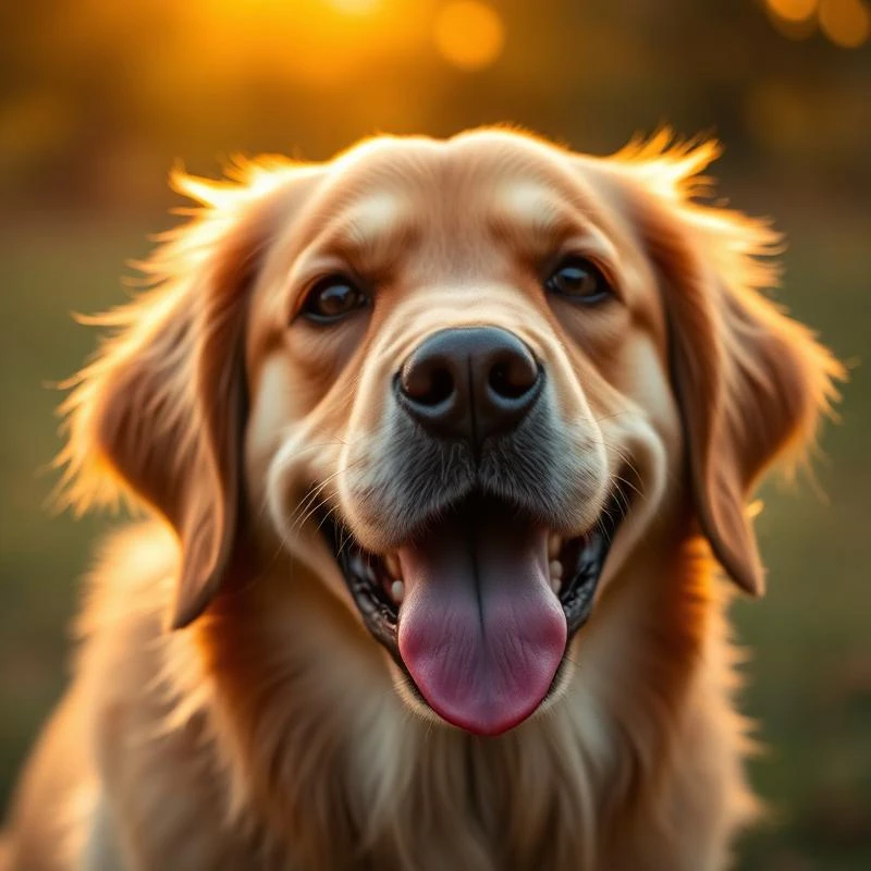Golden retriever in golden hour light
